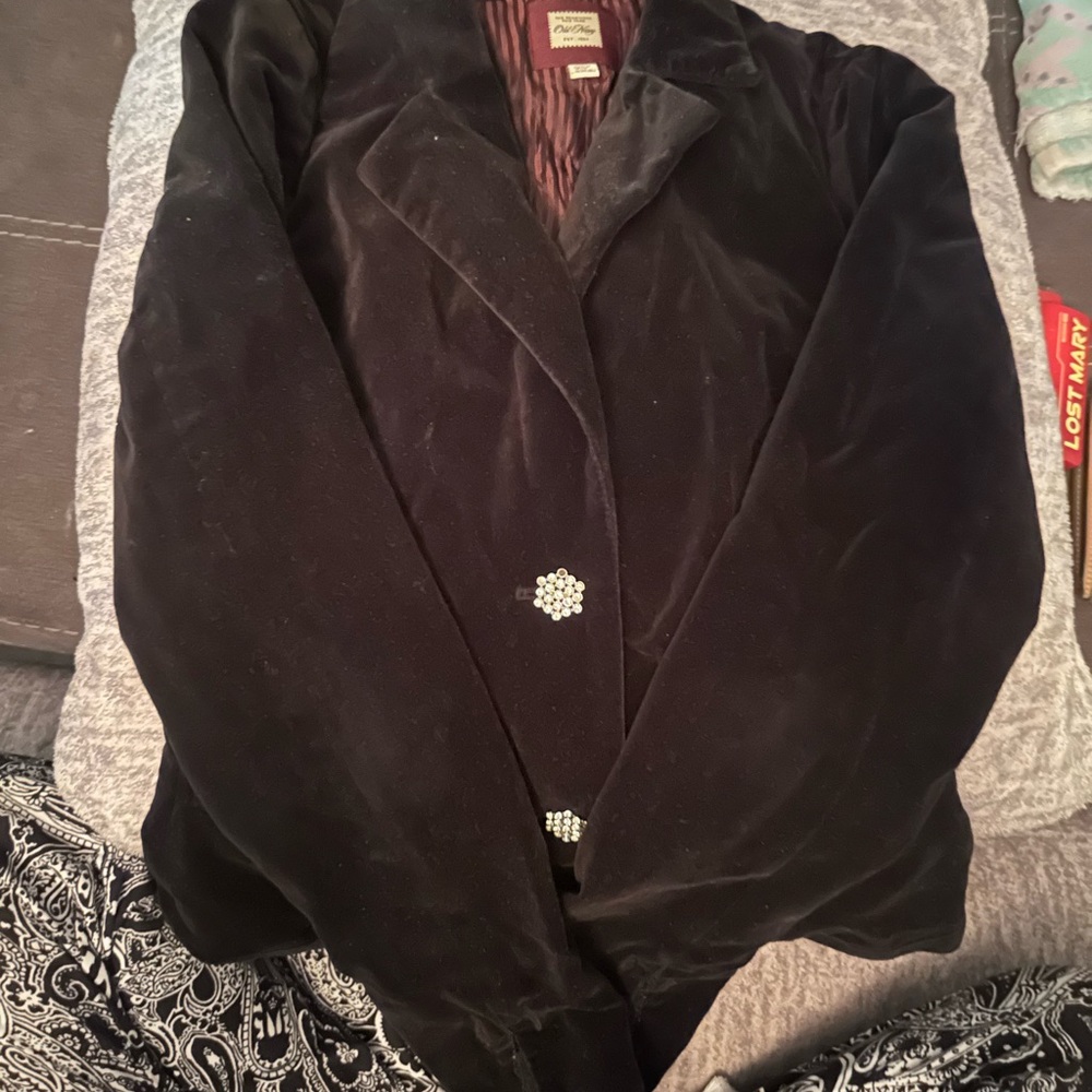 Old Navy Black Velvet Blazer with Burgundy Lining